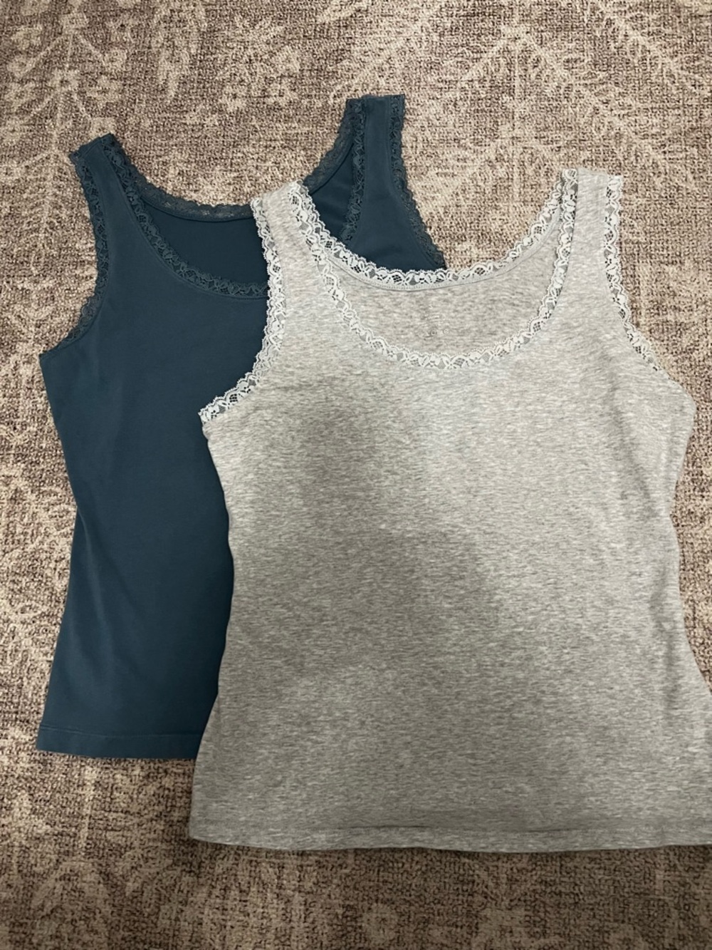 Lace-Trim Tank Top Duo — Heather Gray & Deep Teal